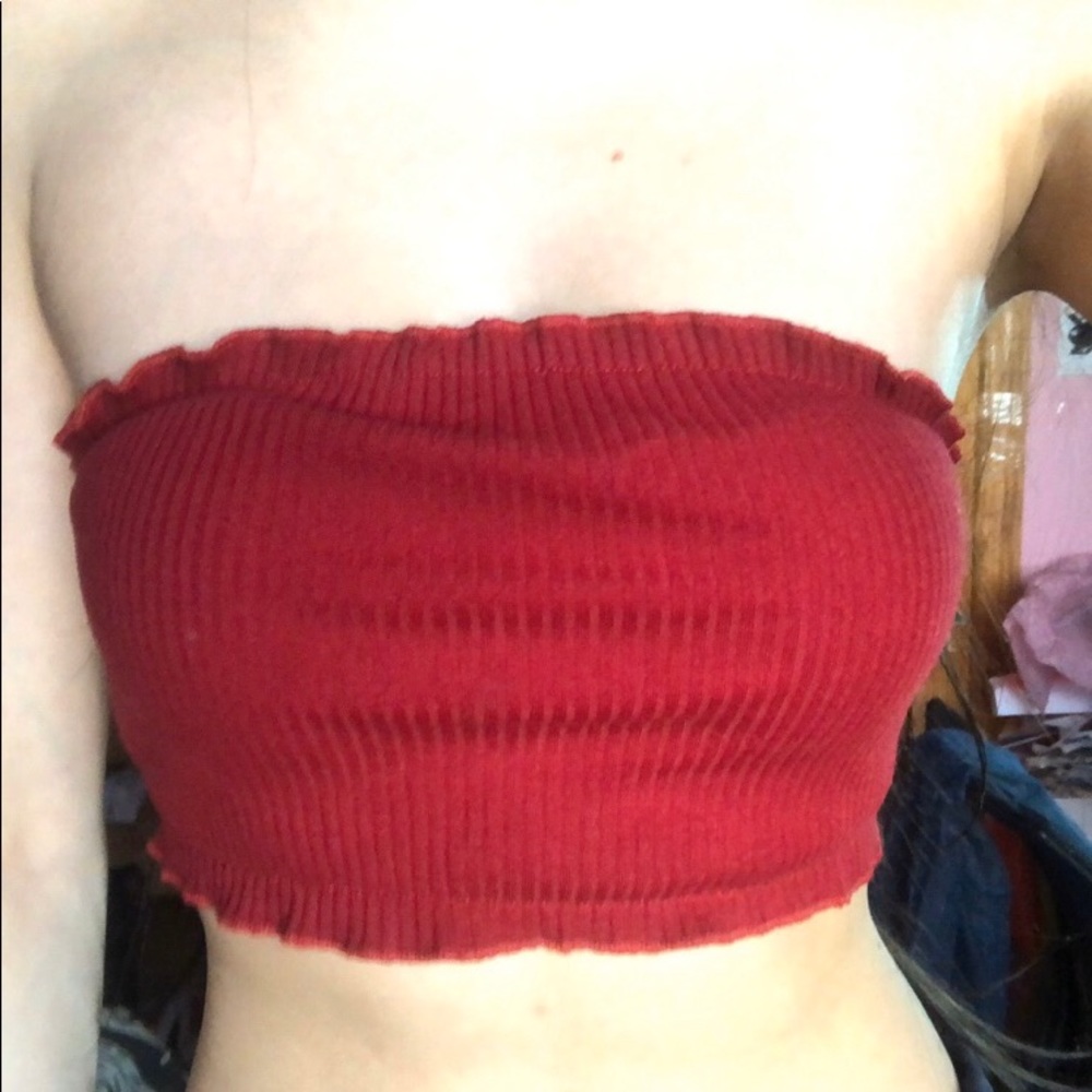 red ribbed tube top bandeau